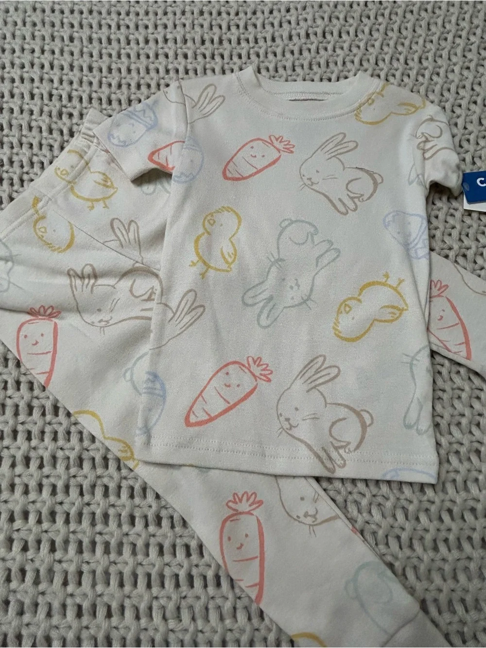 NWT Sibling Set of Soft  Cream Bunny & Carrot Kids PJs size 2T and newborn